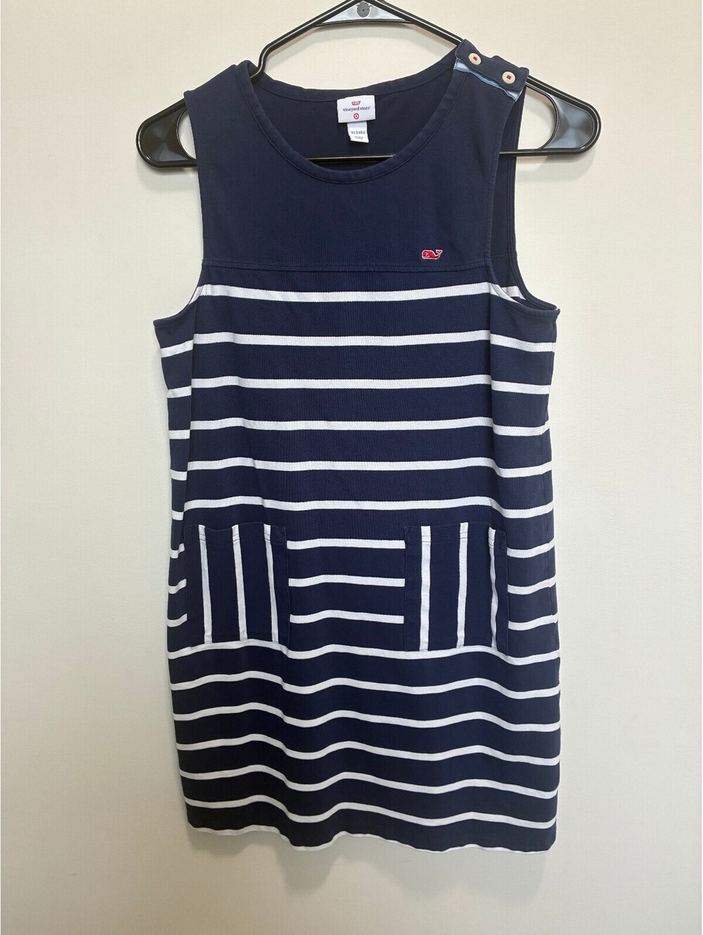 Vineyard Vines Navy and White Striped Sleeveless Dress XL